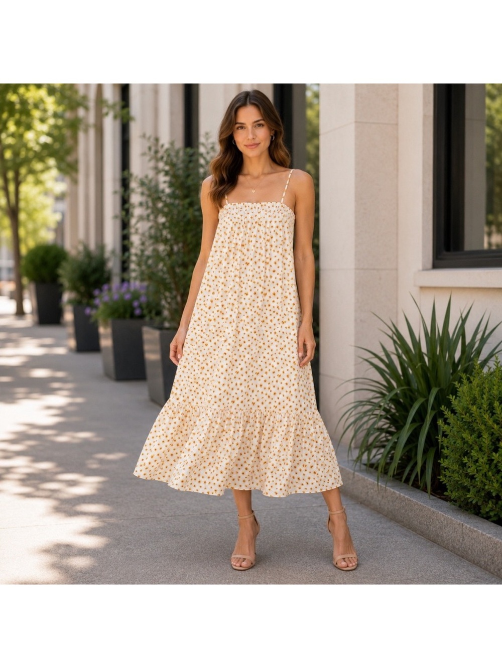 WeWoreWhat Smocked Daisy Print Midi Dress